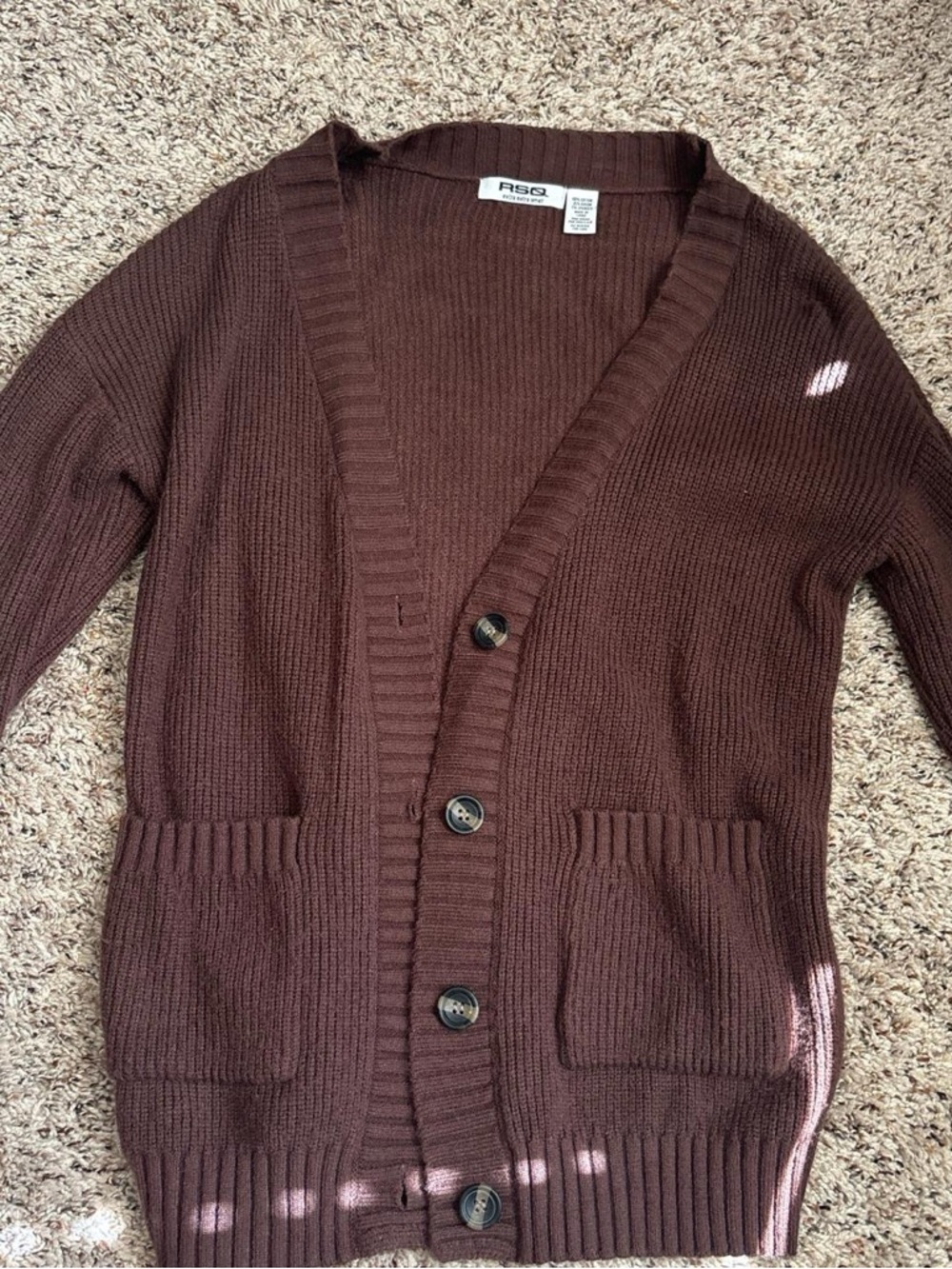 RSQ Men's Dark Brown Ribbed Button-Up Cardigan